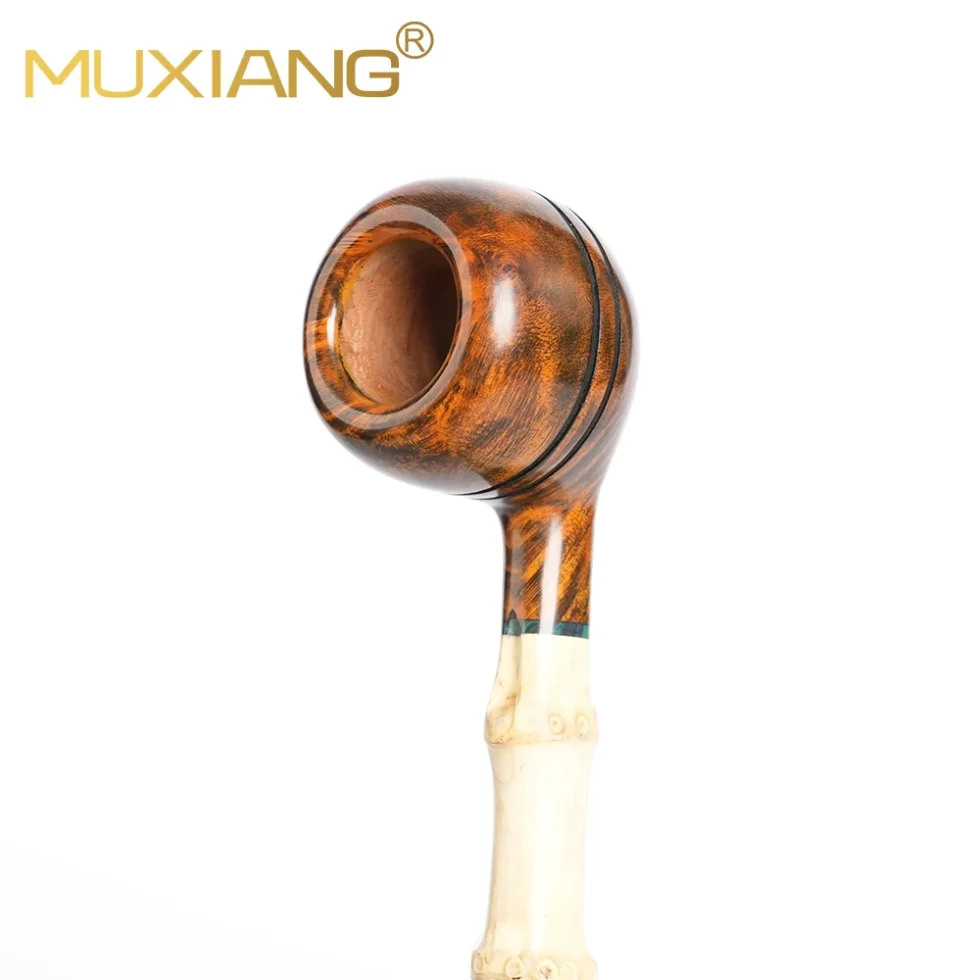 Handmade Bulldog Briar Pipe With Bamboo Pipe Handle