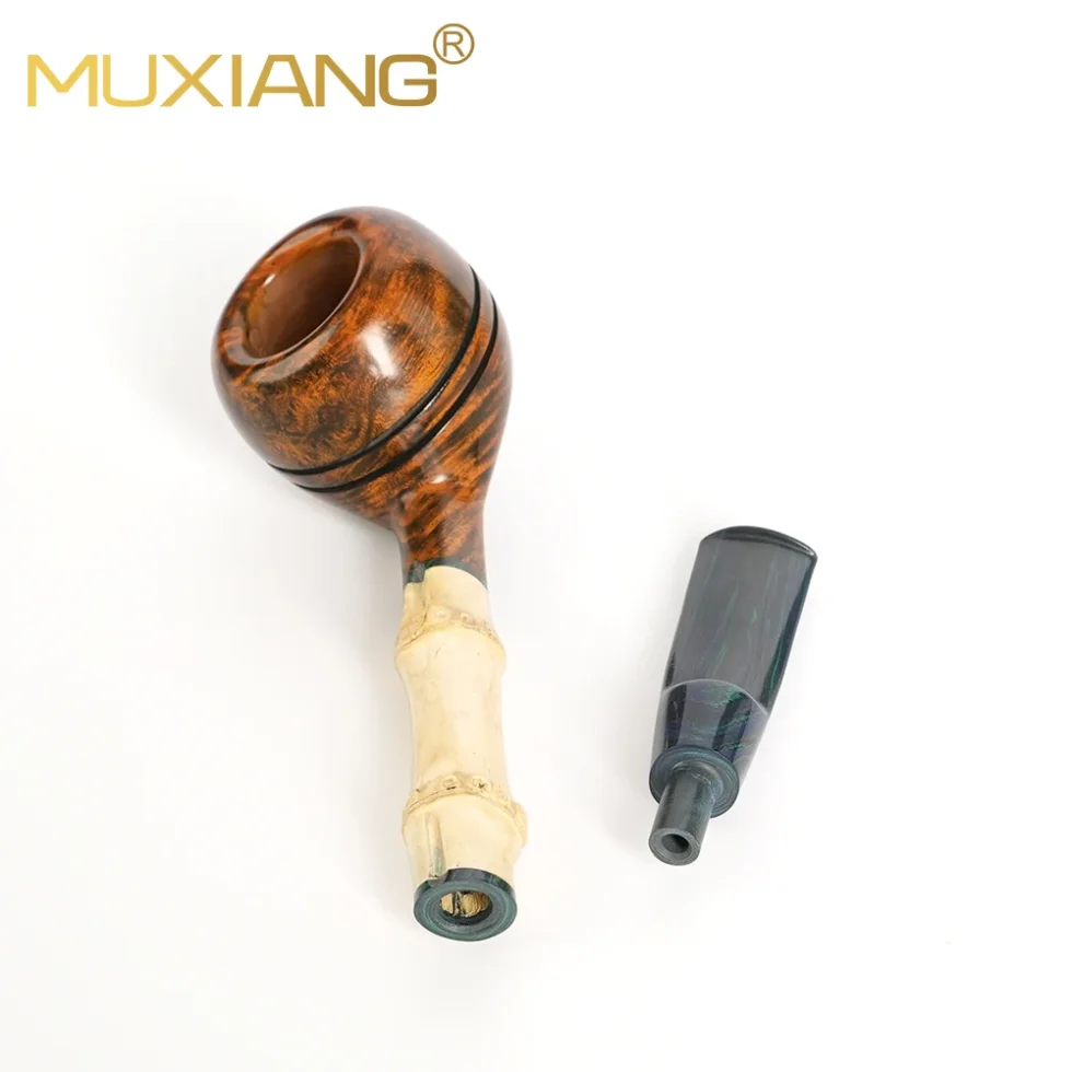 Handmade Bulldog Briar Pipe With Bamboo Pipe Handle