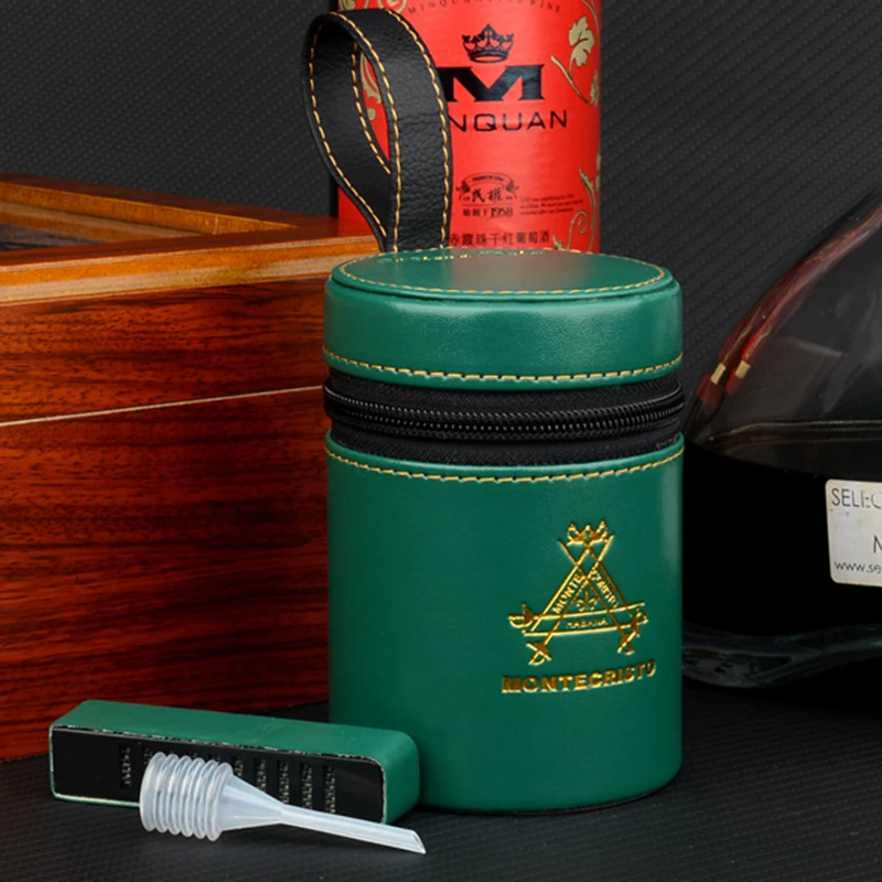 Green Leather Cigar Jar With Humidifier