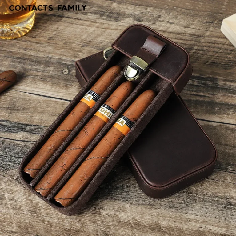 Drawer Style Retro Leather Cigar Travel Case