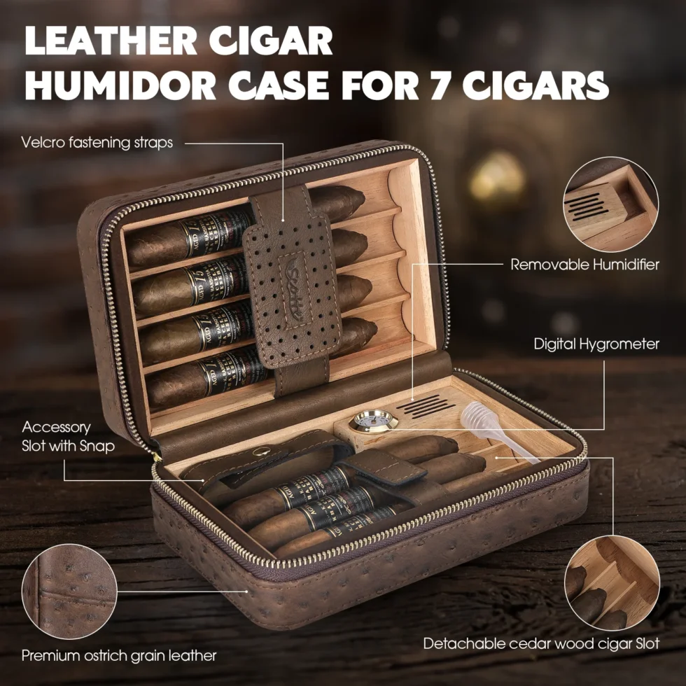 Leather Cigar Pack Built In Hygrometer