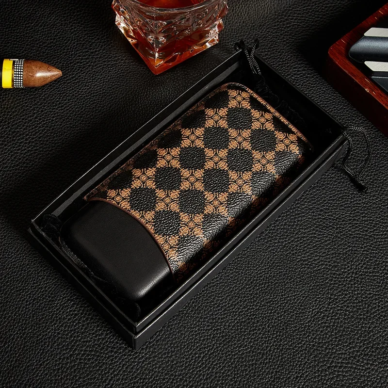 engraved leather cigar case