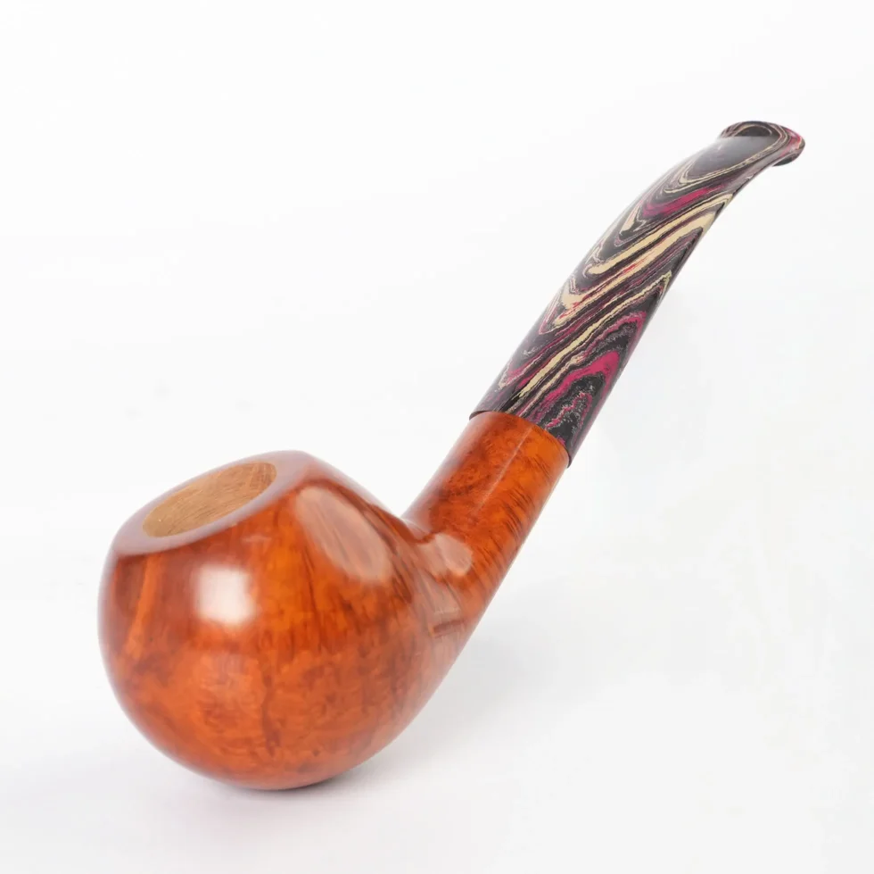 Curved Stem Handmade Briar Tomato Pipe With Colorful Vulcanized Rubber Mouthpiece