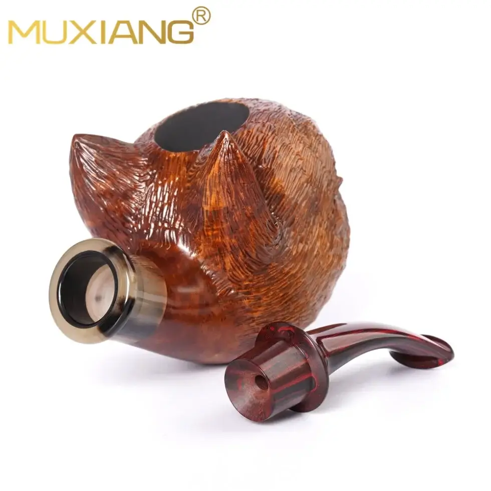 Hand-Carved Pug Briar Wood Pipe