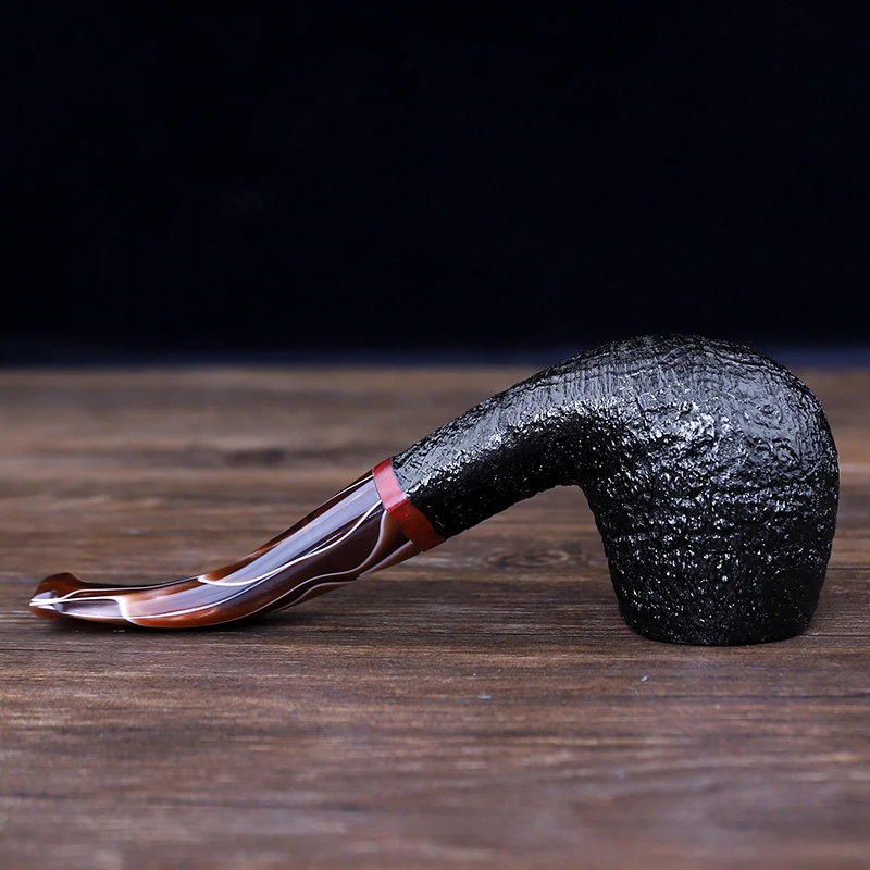 Hand Sandblasted Curved Handle Tobacco Pipe