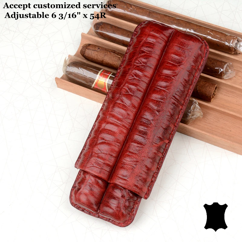 Red Portable Leather Cigar Case