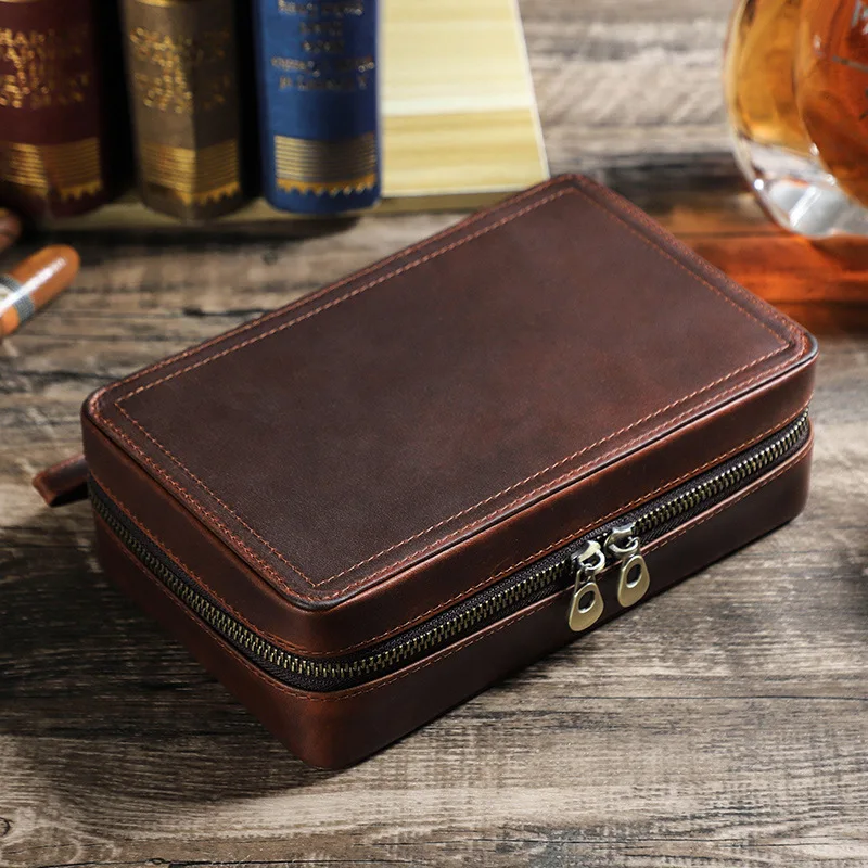 Handmade Leather Cigar Travel Case with Accessories