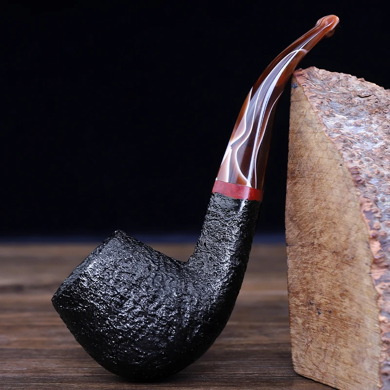 Hand Sandblasted Curved Handle Tobacco Pipe