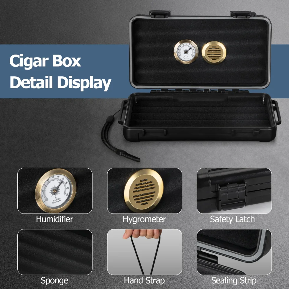 Cigar Humidor with Humidifier and Hygrometer