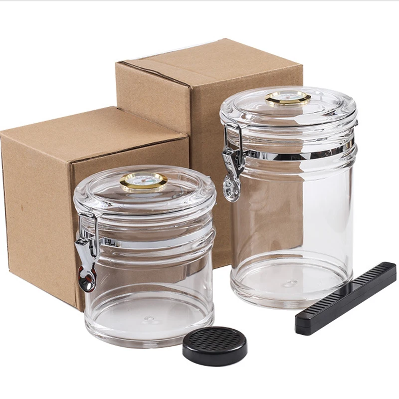 Acrylic Humidor Jar with Hygrometer and Humidifier