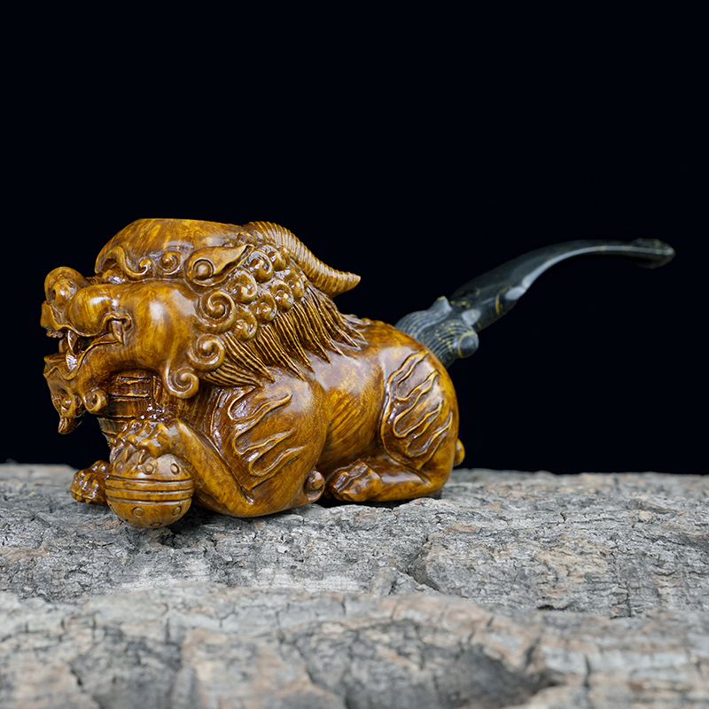 Hand Carved Wooden Lion Smoking Pipe