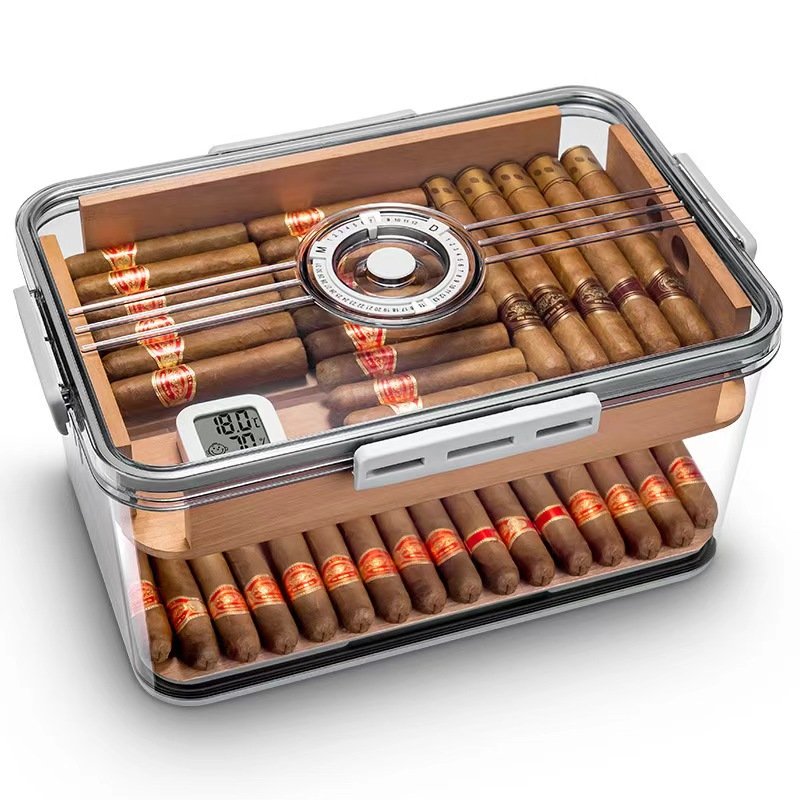 Large Capacity Double Layer Plastic Cigar Humidor